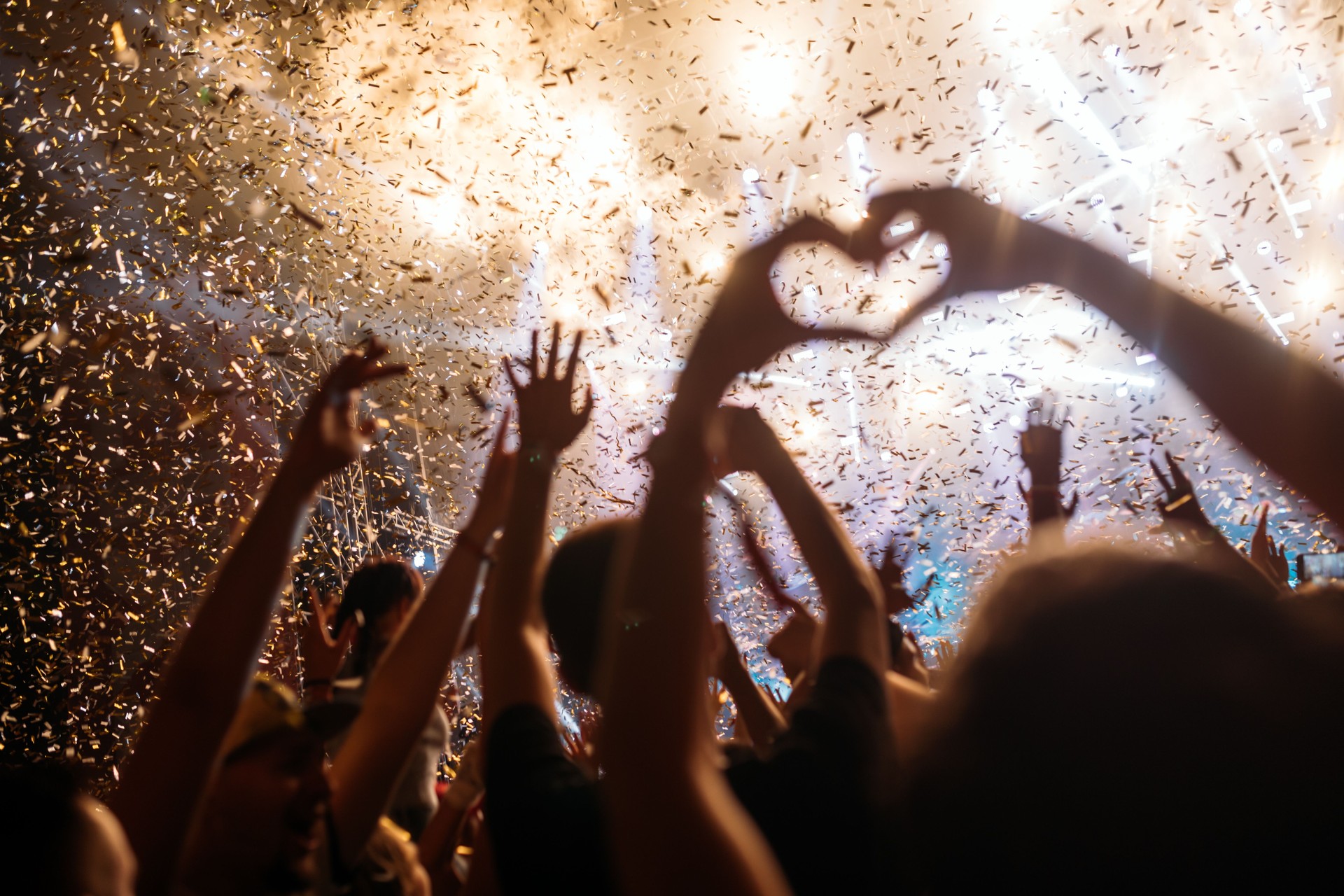 Portrait of happy crowd enjoying at music festival